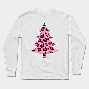 Pink Leopard Print Christmas Tree Long Sleeve T-Shirt